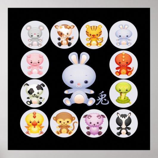 Chinees Zodiac-jaar van het Poster konijn (Voorkant)