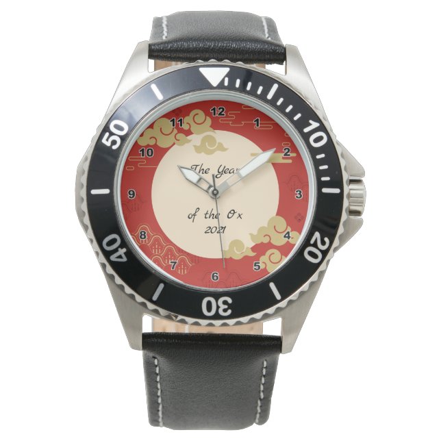 Chinees Zodiac Ox New age Modern Chic Mannen Horloge (Voorkant)