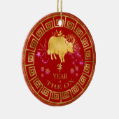 Chinees Zodiac Ox Red/Gold ID542 Keramisch Ornament (Rechts)