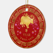 Chinees Zodiac Ox Red/Gold ID542 Keramisch Ornament (Links)