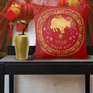 Chinees Zodiac Ox Red/Gold ID542 Kussen