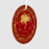 Chinees Zodiac Ox Red/Gold ID542 Ornament (voorkant)