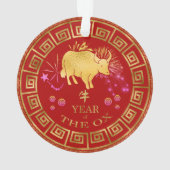 Chinees Zodiac Ox Red/Gold ID542 Ornament (achterkant)