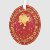 Chinees Zodiac Ox Red/Gold ID542 Ornament (voorkant)