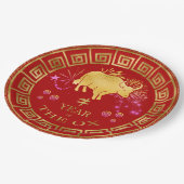 Chinees Zodiac Ox Red/Gold ID542 Papieren Bordje (Gekanteld)
