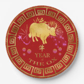 Chinees Zodiac Ox Red/Gold ID542 Papieren Bordje (Voorkant)