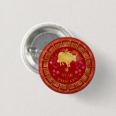 Chinees Zodiac Ox Red/Gold ID542 Ronde Button 3,2 Cm (Voorkant /achterkant)