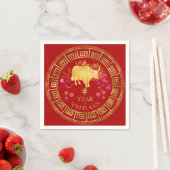Chinees Zodiac Ox Red/Gold ID542 Servet (Insitu)