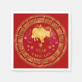 Chinees Zodiac Ox Red/Gold ID542 Servet (Voorkant)