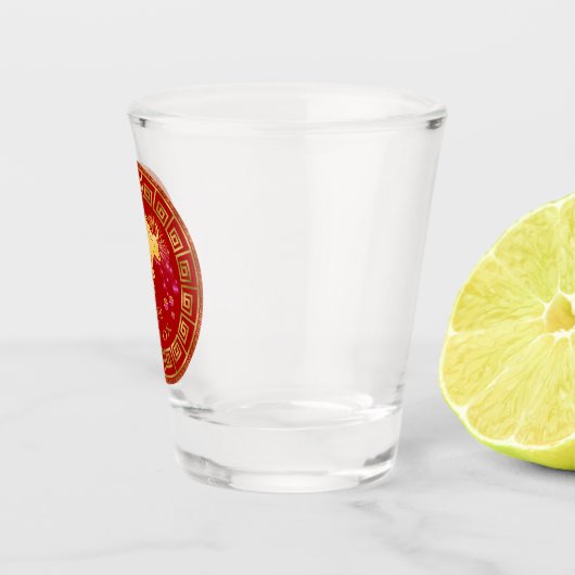 Chinees Zodiac Ox Red/Gold ID542 Shot Glas (Rechts)
