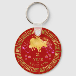 Chinees Zodiac Ox Red/Gold ID542 Sleutelhanger