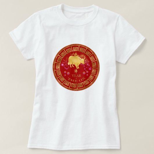 Chinees Zodiac Ox Red/Gold ID542 T-shirt (Design voorkant)