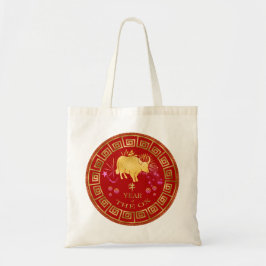 Chinees Zodiac Ox Red/Gold ID542 Tote Bag