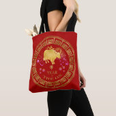 Chinees Zodiac Ox Red/Gold ID542 Tote Bag (Dichtbij)