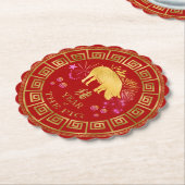 Chinees Zodiac Pig Red/Gold ID542 Kartonnen Onderzetters (Gekanteld)