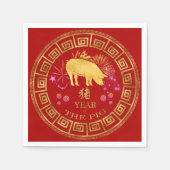 Chinees Zodiac Pig Red/Gold ID542 Servet (Voorkant)