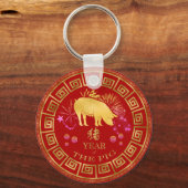 Chinees Zodiac Pig Red/Gold ID542 Sleutelhanger (Voorkant)