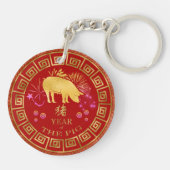 Chinees Zodiac Pig Red/Gold ID542 Sleutelhanger (Achterkant)