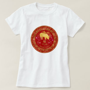Chinees Zodiac Pig Red/Gold ID542 T-shirt