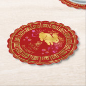 Chinees Zodiac Rabbit Red/Gold ID542 Kartonnen Onderzetters (Gekanteld)