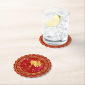 Chinees Zodiac Rabbit Red/Gold ID542 Kartonnen Onderzetters (Insitu)