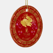 Chinees Zodiac Rabbit Red/Gold ID542 Keramisch Ornament (Rechts)