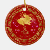 Chinees Zodiac Rabbit Red/Gold ID542 Keramisch Ornament (Voorkant)