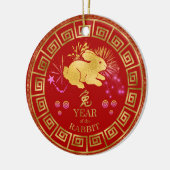 Chinees Zodiac Rabbit Red/Gold ID542 Keramisch Ornament (Links)