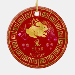 Chinees Zodiac Rabbit Red/Gold ID542 Keramisch Ornament