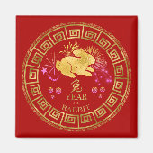 Chinees Zodiac Rabbit Red/Gold ID542 Magneet (Voorkant)