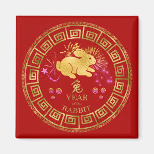 Chinees Zodiac Rabbit Red/Gold ID542 Magneet