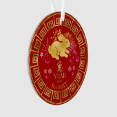 Chinees Zodiac Rabbit Red/Gold ID542 Ornament (voorkant)