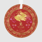Chinees Zodiac Rabbit Red/Gold ID542 Ornament (achterkant)