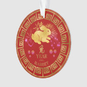 Chinees Zodiac Rabbit Red/Gold ID542 Ornament (voorkant)