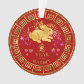 Chinees Zodiac Rabbit Red/Gold ID542 Ornament (voorkant)