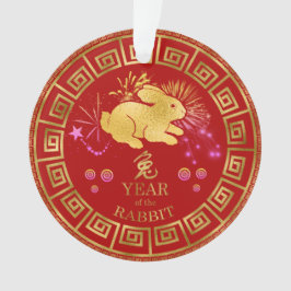 Chinees Zodiac Rabbit Red/Gold ID542 Ornament
