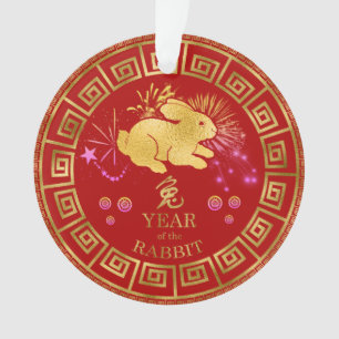 Chinees Zodiac Rabbit Red/Gold ID542 Ornament