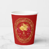 Chinees Zodiac Rabbit Red/Gold ID542 Papieren Bekers (Voorkant)