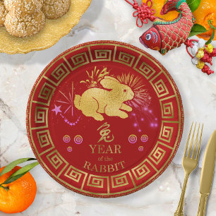 Chinees Zodiac Rabbit Red/Gold ID542 Papieren Bordje