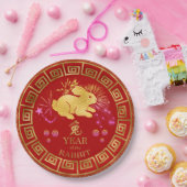 Chinees Zodiac Rabbit Red/Gold ID542 Papieren Bordje (Feest)