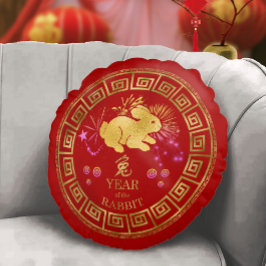 Chinees Zodiac Rabbit Red/Gold ID542 Rond Kussen