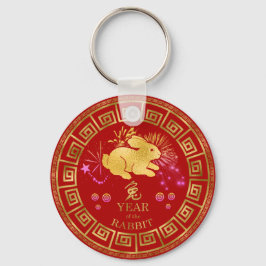 Chinees Zodiac Rabbit Red/Gold ID542 Sleutelhanger
