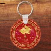 Chinees Zodiac Rabbit Red/Gold ID542 Sleutelhanger (Voorkant)