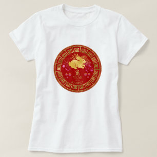 Chinees Zodiac Rabbit Red/Gold ID542 T-shirt