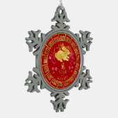 Chinees Zodiac Rabbit Red/Gold ID542 Tin Sneeuwvlok Ornament (Links)