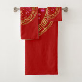 Chinees Zodiac Rat Red/Gold ID542 Bad Handdoek (Insitu)