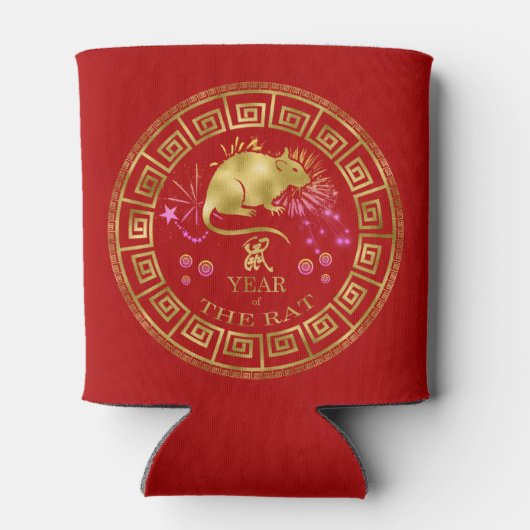 Chinees Zodiac Rat Red/Gold ID542 Blikjeskoeler (Achterkant)