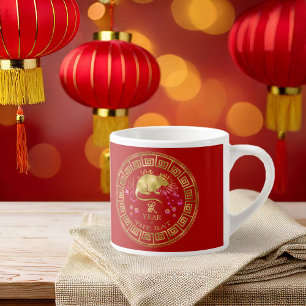 Chinees Zodiac Rat Red/Gold ID542 Espresso Kop