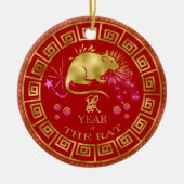 Chinees Zodiac Rat Red/Gold ID542 Keramisch Ornament (Voorkant)