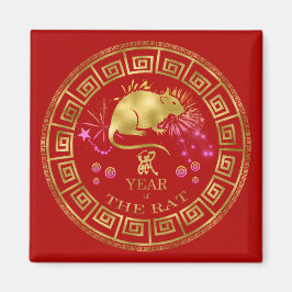 Chinees Zodiac Rat Red/Gold ID542 Magneet